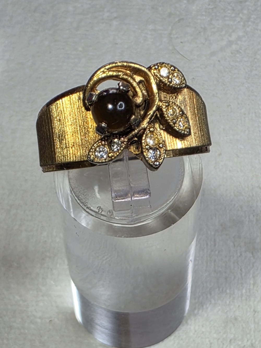 Vintage Tiger Eye Cabochon Ring 18KT HGF Wide Band Statement Brown Size 8 - Picture 3 of 8